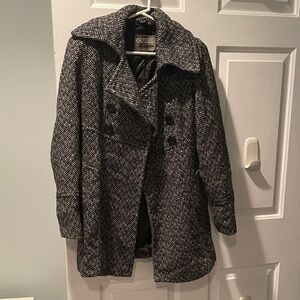 GUESS Women's Charcoal Herringbone Pea Coat